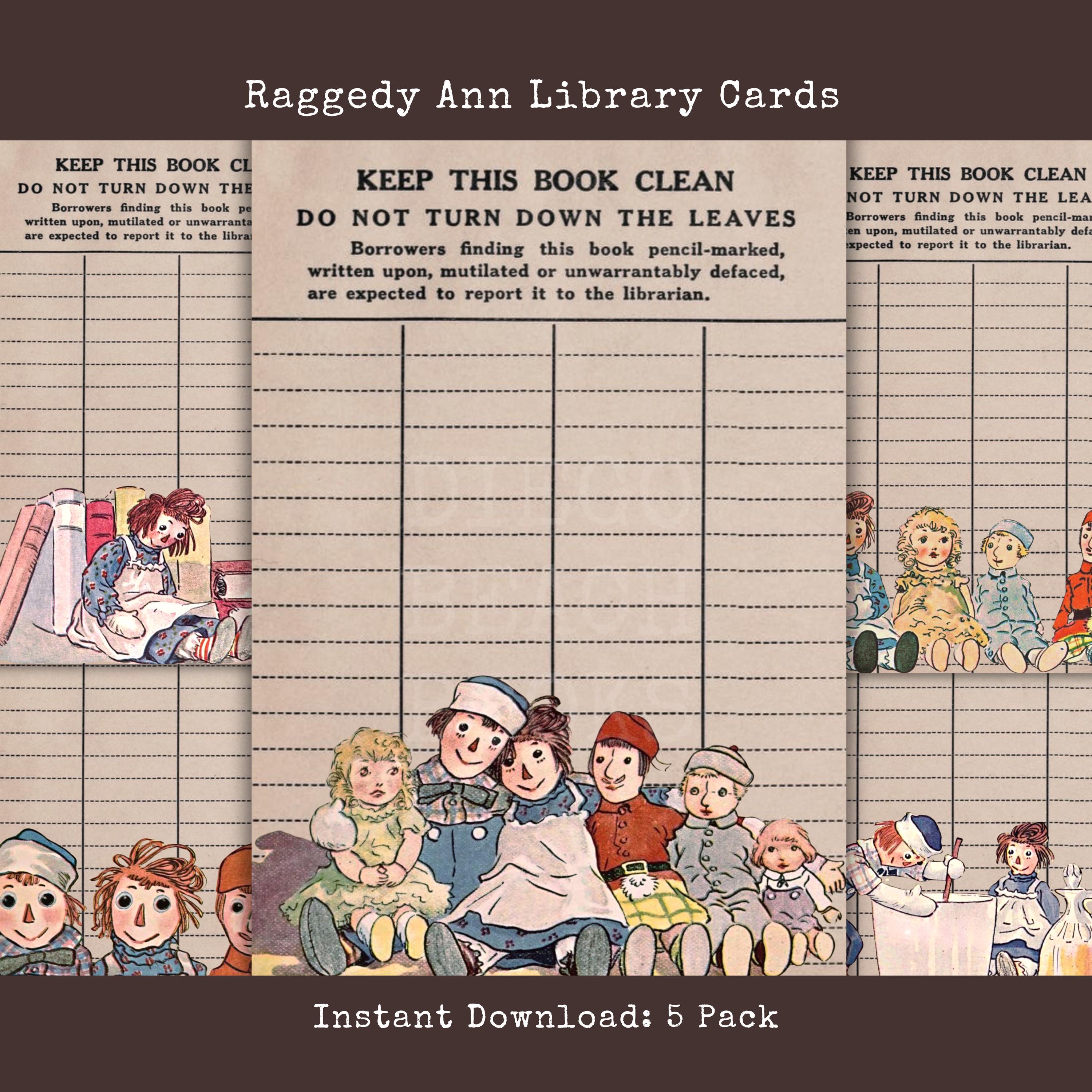 Raggedy Ann Library Cards Printable Ephemera for Scrapbooks and Art ...