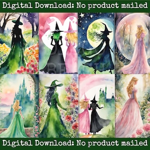 Wicked Inspired Image Pack 2 Junk Journal Ephemera Cadeaukaartjes Collagepapier Scrapbook Afdrukbare kaarten Defying Gravity Glinda Musical populair