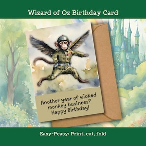 Wizard of Oz Birthday Card Printable Flying Monkey Birthday Greeting Card Party Supplies