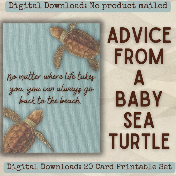 Advice from a Baby Sea Turtle, Sea Turtle Encouragement Cards 20 Piece Printable, Turtle Ephemera, Ocean Ephemera, Turtle Junk Journal