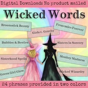 Wicked Inspired Word Pack Collage Papers Plakboek Kortstondige Woordstroken Versieringen Glinda Musical Populair Junk Journal Efemere Kaarten
