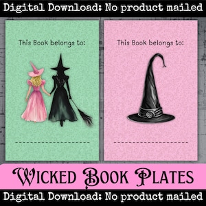 Wicked Inspired Book Plates Musical Junk Journal Ephemera Defying Gravity Plakboek Kit Glinda Elphaba DIY afdrukbare kaarten
