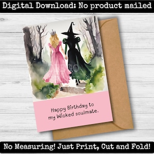 Carte d'anniversaire méchant inspirée âme sœur méchante imprimable Glinda le magicien d'Oz ami soeur petite amie tante maman fille danse à travers la vie