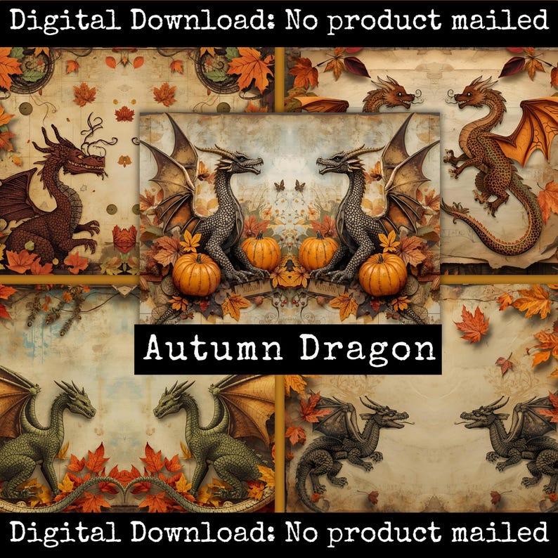 Autumn Dragon Printable Fantasy Fall Ephemera Junk Journal Pages ...