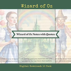 Wizard of Oz Note Paper with Inspirational Quotes Printable Stationery Junk Journal Kit Scrapbook Ephemera