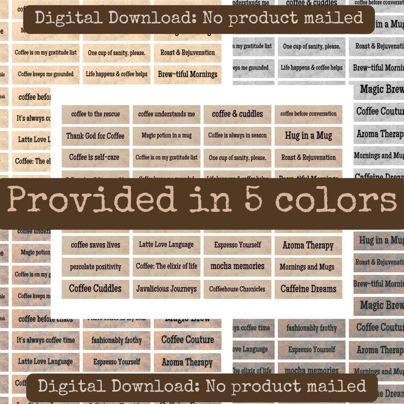 Printable Coffee Phrases 36 Piece Set 1, Word Embellishments for Junk ...