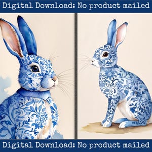 Chinoiserie Bunny Scrapbook Cards Rabbit Ephemera Collage Sheet Junk Journal Digital Printables Shabby Chic Easter Cards Decoupage Papers