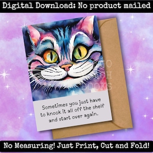 Cartão digital do Gato de Cheshire, encorajamento peculiar para tempos difíceis, término de relacionamento engraçado, para impressão, inspirado no país das maravilhas, correio feliz