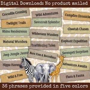 Safari Phrasen druckbare Wort Streifen Pack Verzierungen für Junk Journals Safari Junk Journal Kit Collage Wörter Reisejournal Scrapbook DIY