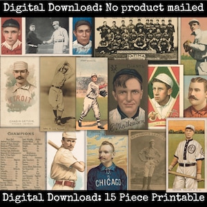 Confezione da 15 stampe storiche di materiale effimero di baseball vintage, album di ritagli nostalgici sportivi, materiale effimero di giornale spazzatura, materiale effimero di tecniche miste