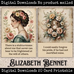 Elizabeth Bennet Pride & Prejudice Quote Cards Jane Austen Printable Ephemera for Junk Journals Romantic Regency Scrapbooking
