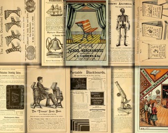 Printable Vintage Classroom Supplies Catalogue School Ephemera Pack Scrapbook Pages