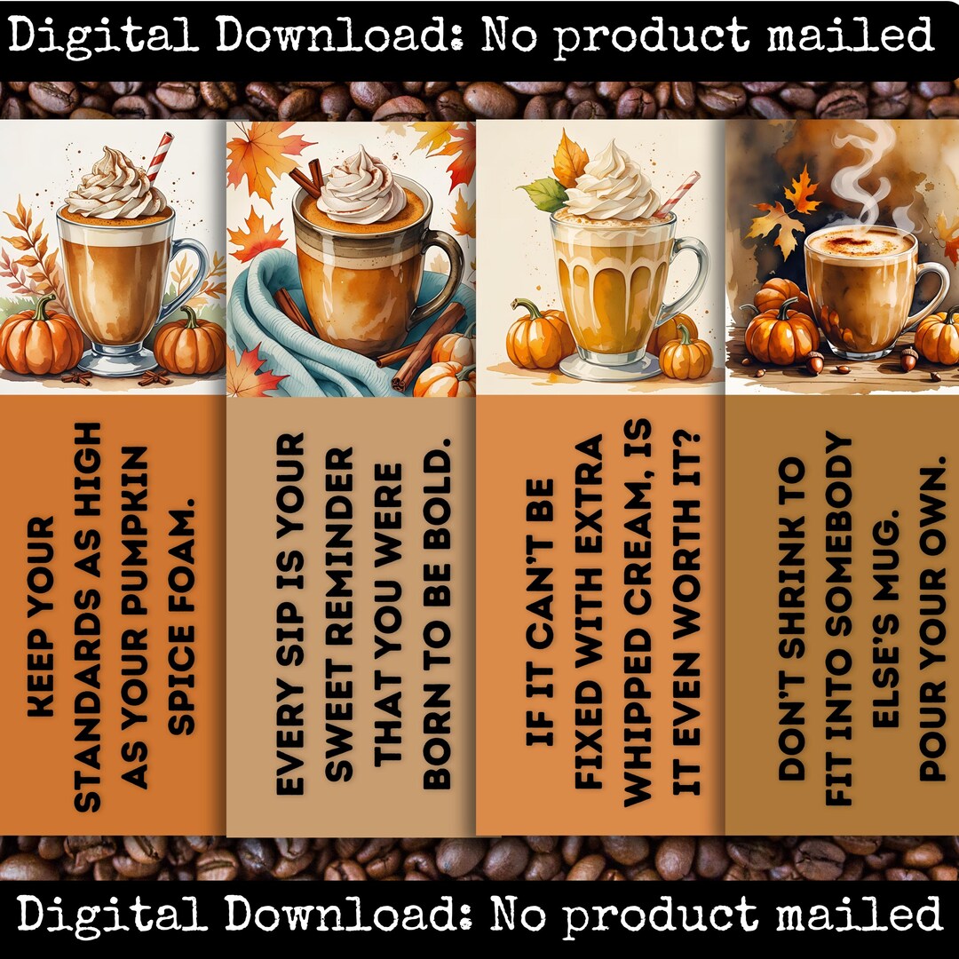 Pumpkin Spice Latte Bookmarks Printable Set Fall Coffee Quote Cozy ...