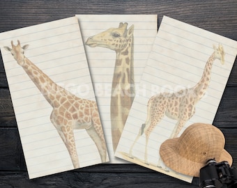 Giraffe Journaling Karte Vintage Printable Set, Safari Ephemera, Giraffe Ephemera, Safari Junk Journal, Mixed Media Printable