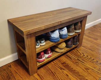 Rustic farmhouse shoe rack, rustic shoe rack, entryway bench, mudroom bench