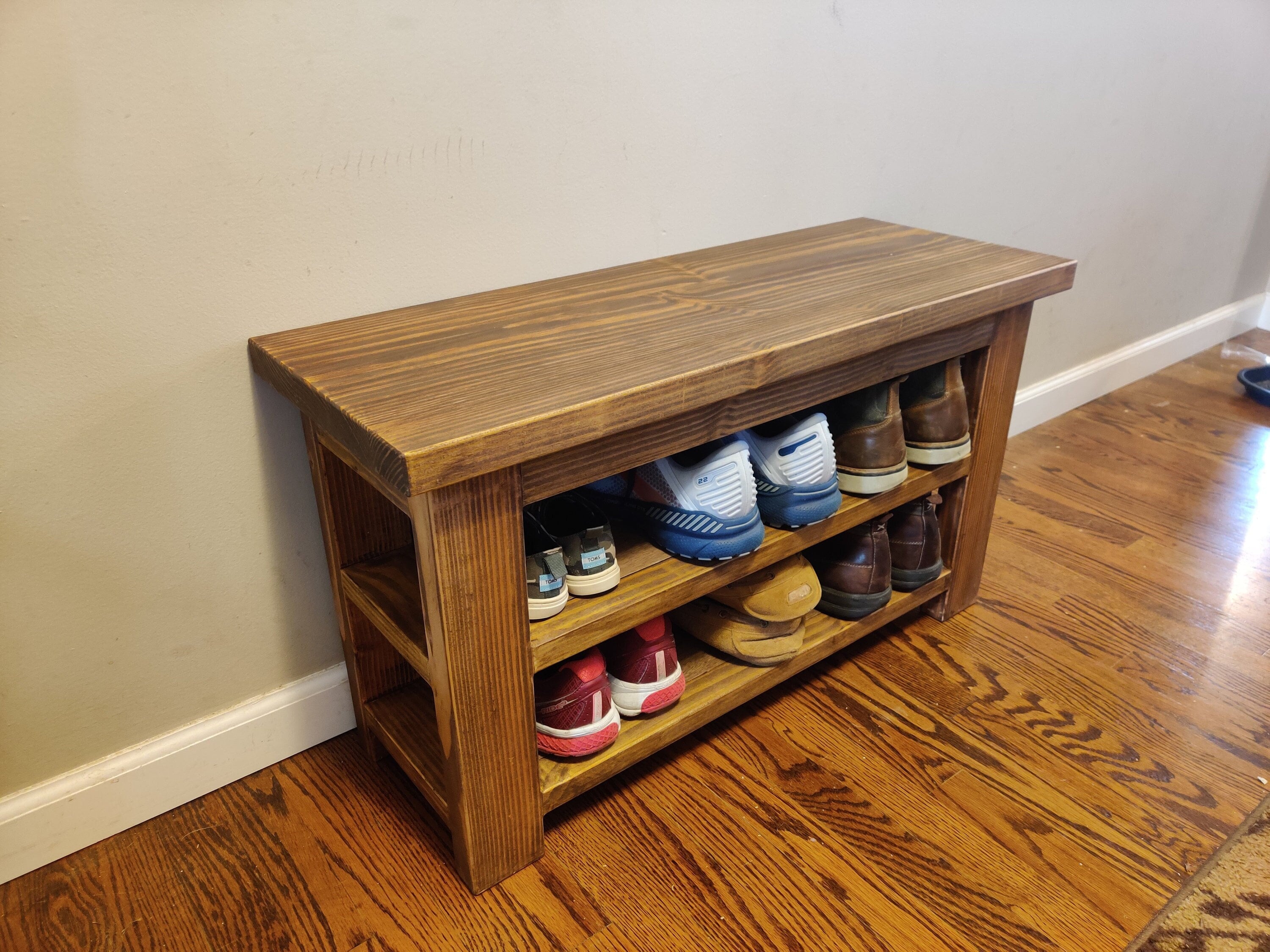 Lowestbest Wooden Storage Bench, Shoe Bench Rustic Solid Wood Entryway Bench  Rack, Shoe Rack with Cushioned Seat and Drawers, Old Pine 