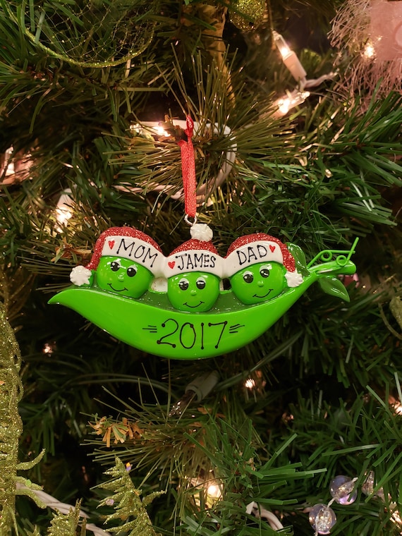 Pea Pod Family of 2 3 4 5 6 7 8 9 Peas Personalized Christmas Ornament