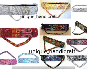 Indian Mandala Handmade Cotton Black Gold Yoga Mat Bag Carry Beach Bags Hippie Mandala Gym Mat Carrier Sports Bags With Shoulder Strap Bags