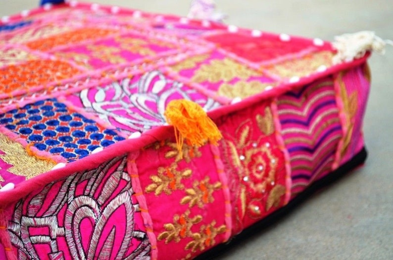large floor pillow Indian cushion hippie Art meditation cushion Pink Bohemian floor cushions decorative cushion cover patchwork cushion