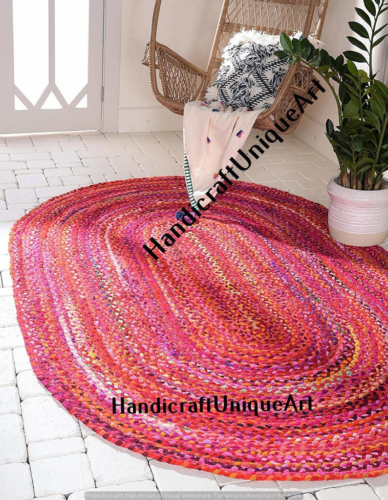 6x9 Feet Indian Braided Oval Floor Rug Handmade Cotton Rug Etsy
