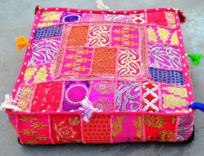 large floor pillow Indian cushion hippie Art meditation cushion Pink Bohemian floor cushions decorative cushion cover patchwork cushion