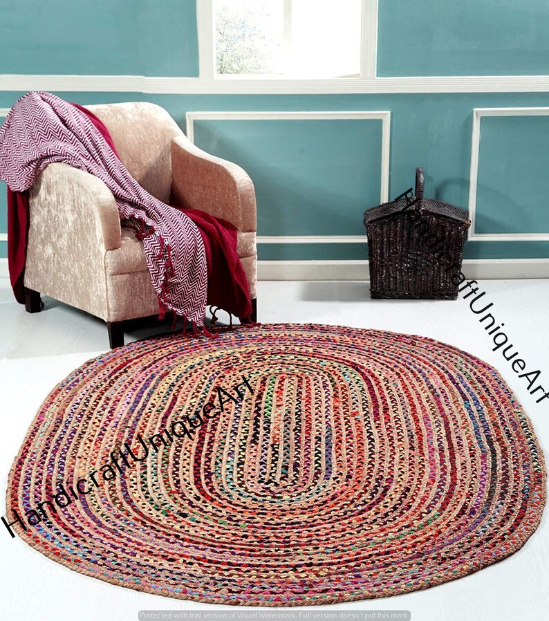 4x6 Feet Indian Braided Oval Floor Rug Handmade Cotton Rug Etsy