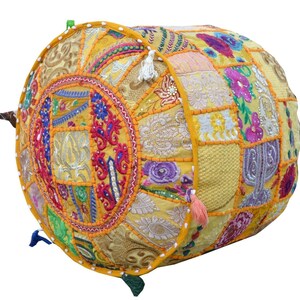 Indian Hippie Khambadia Pouf Ottoman Foot Stool Cover Floor Pillow Round Pouf Cover Decor Patchwork Seating Stool Cover
