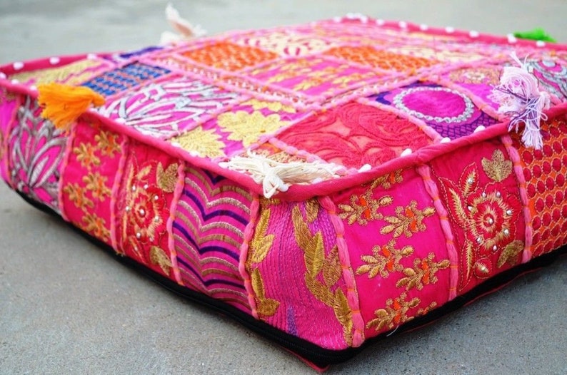 large floor pillow Indian cushion hippie Art meditation cushion Pink Bohemian floor cushions decorative cushion cover patchwork cushion