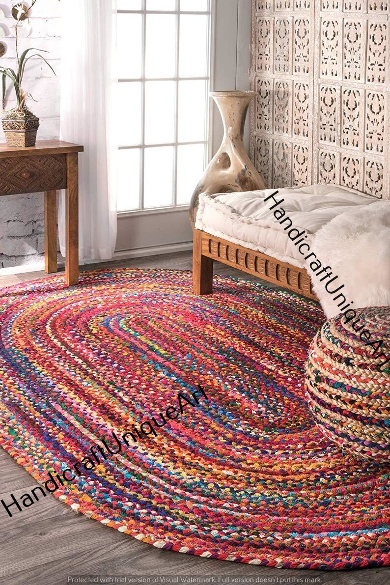 4x6 Feet Indian Braided Oval Floor Rug Handmade Cotton Rug Etsy