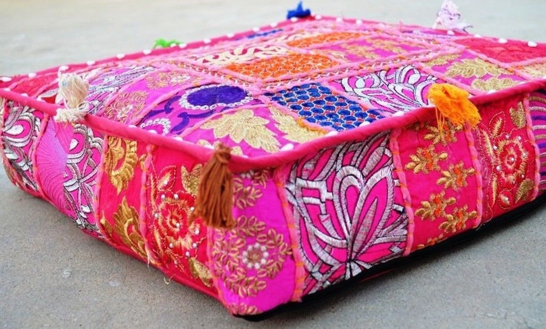 large floor pillow Indian cushion hippie Art meditation cushion Pink Bohemian floor cushions decorative cushion cover patchwork cushion