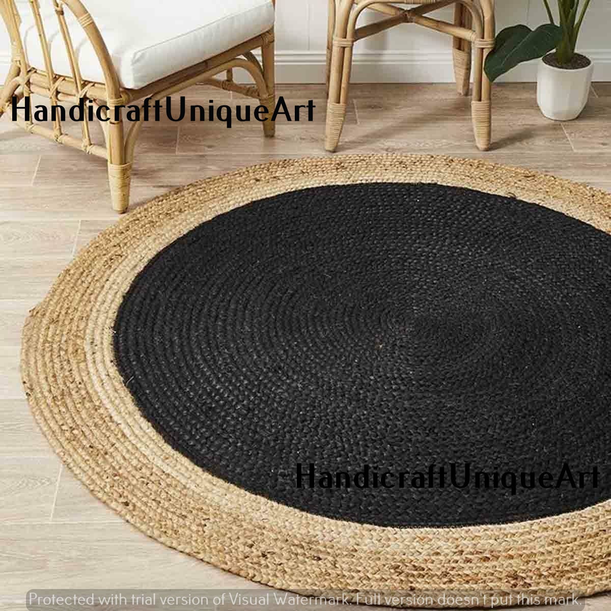 2 Feet Indian Braided Handmade Round Rug Floor Decorative Rag Rug Jute Rug