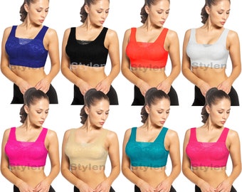 Frauen gepolsterte Top Sport-BH Damen Bandeau Komfort nahtlose Volle Abdeckung Spitze BH Yoga Übung Bralette Crop Top Weste