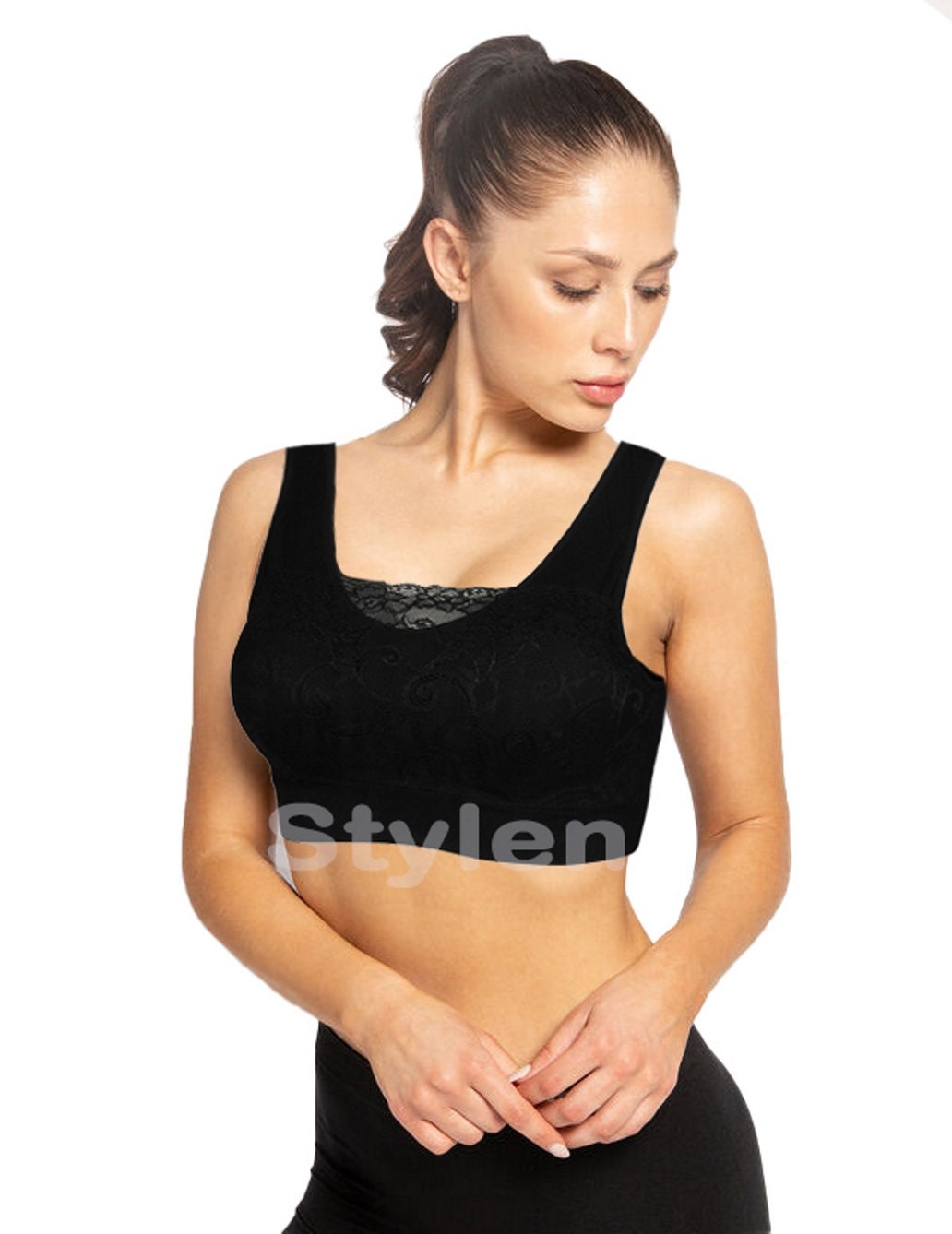 Mode Frauen Spitze Blumenbesatz Bralette Crop Top Push Up Bh