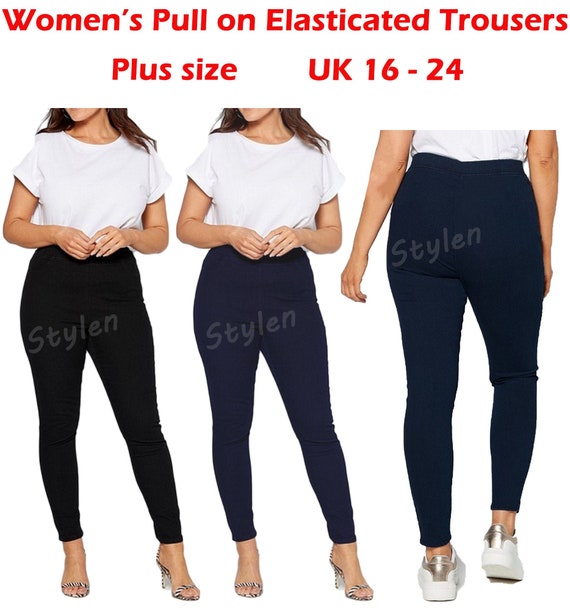 Women Pull on Elasticated Skinny Slim Trouser Stretch Pants Plus