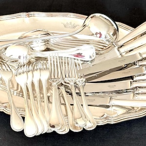 Christofle PERLES Silverplated Flatware Set 49 pcs 4 table settings for 12 people