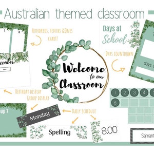 Australian theme, Australian classroom,Classroom decor, eucalyptus classroom decor, name tags, classroom labels, eucalyptus theme classroom