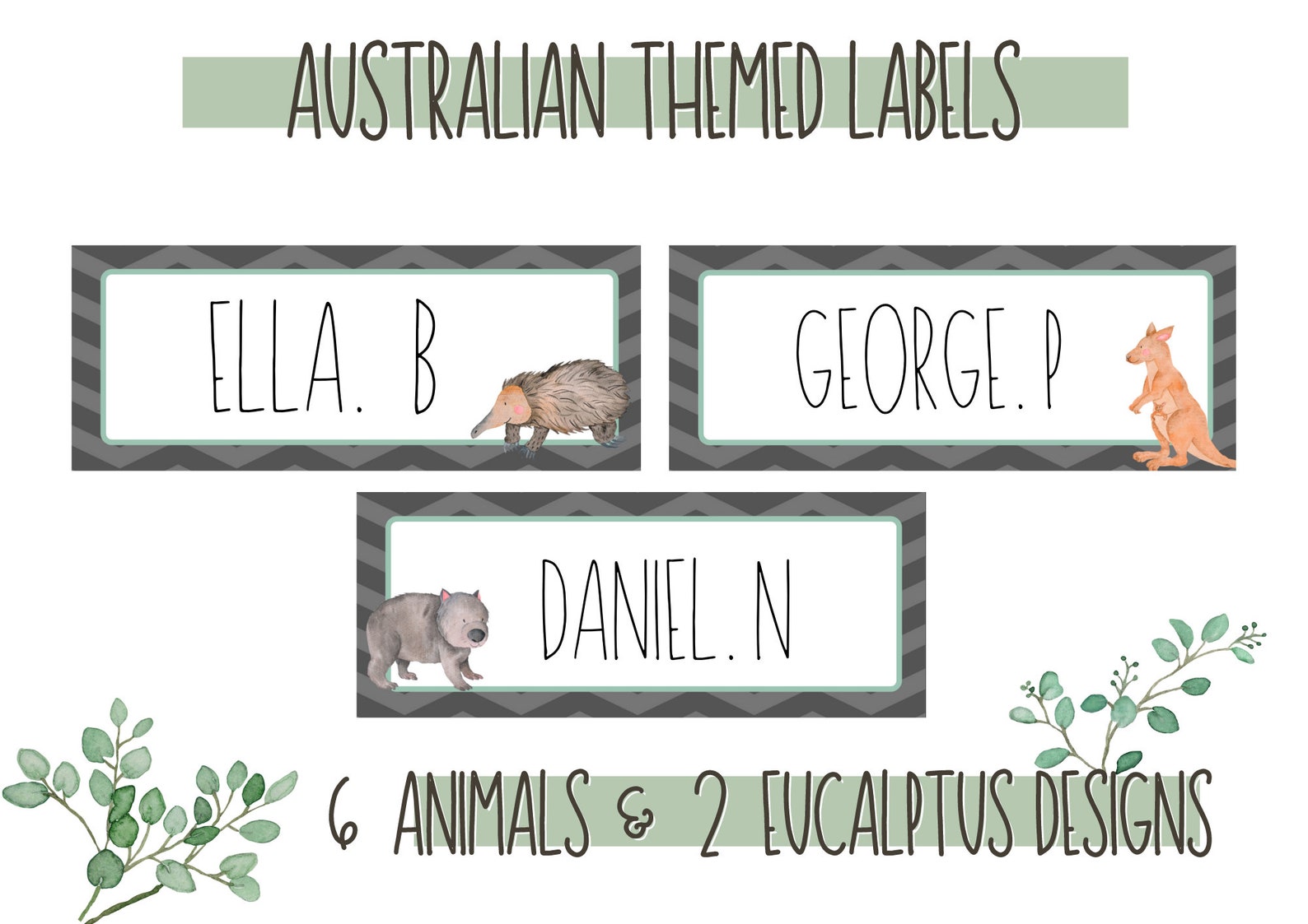 Australian animal name labels eucalyptus label kangaroo | Etsy