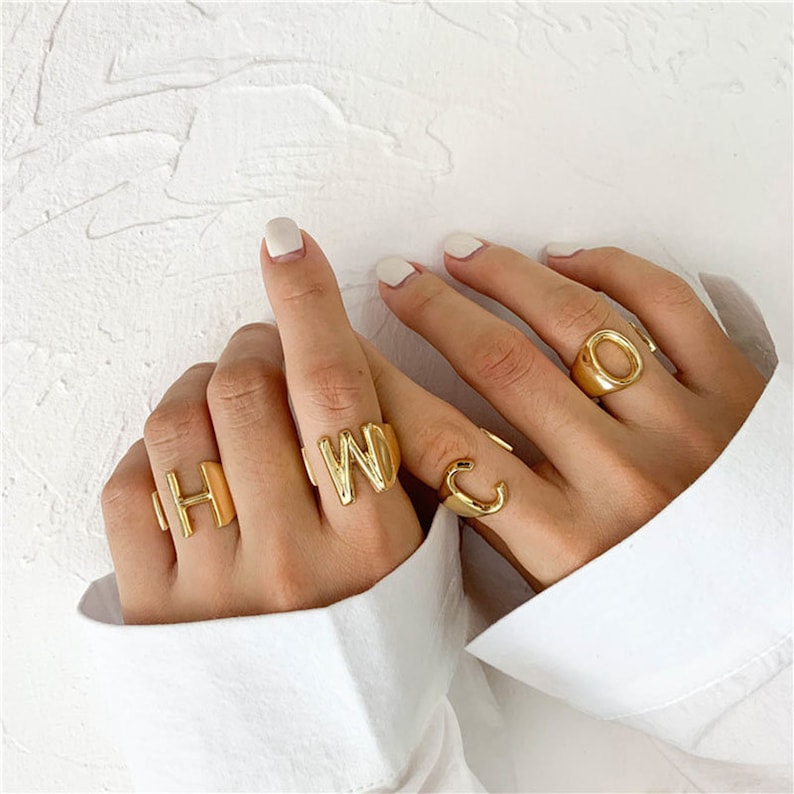 Gift Rings Jewelry Finger Rings Chunky Metal Adjustable Letter Ring For Wedding Or Party Wear