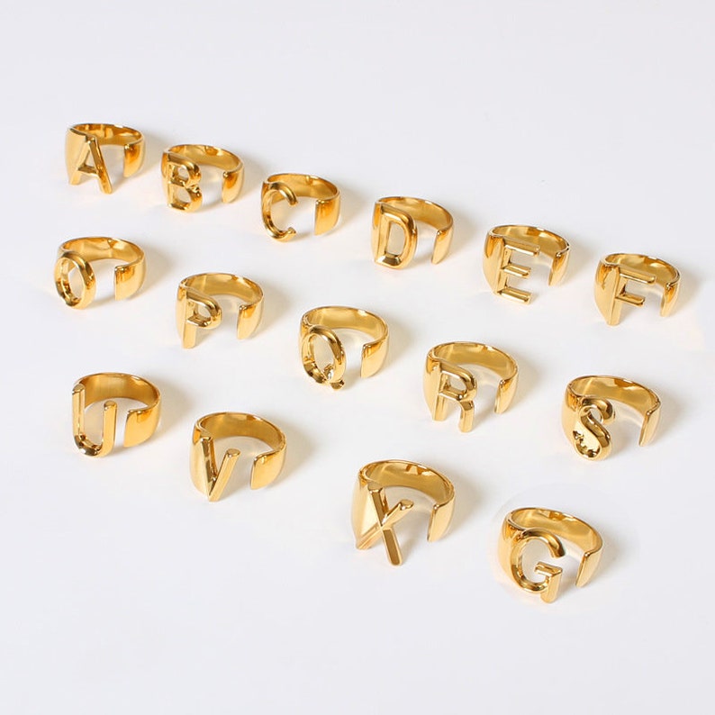Gift Rings Jewelry Finger Rings Chunky Metal Adjustable Letter Ring For Wedding Or Party Wear