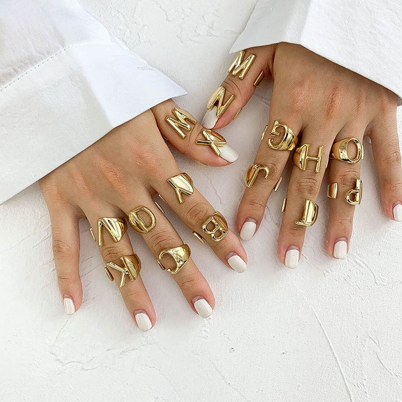 Gift Rings Jewelry Finger Rings Chunky Metal Adjustable Letter Ring For Wedding Or Party Wear