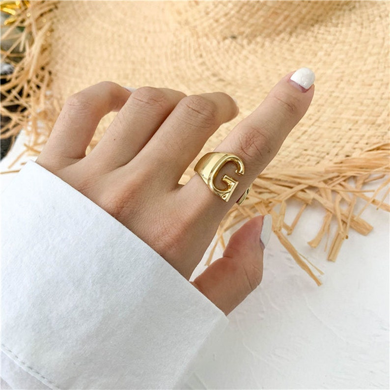 Gift Rings Jewelry Finger Rings Chunky Metal Adjustable Letter Ring For Wedding Or Party Wear