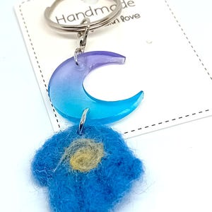 Handmade Half Moon Lunar Keychain Wool Needle Felt Hand Keyring Perfect Gift For Her On Her Birthday Party Intuitive Presents For Him