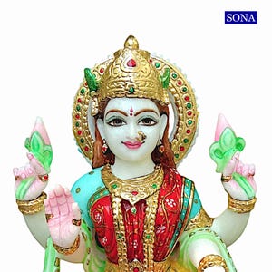 Buy Marble Lakshmi Statue – Handcrafted Makrana Marble Idols of Goddess Laxmi Murti for Home Pooja Room Temple | Lakshmi Figurine Sculpture image 6