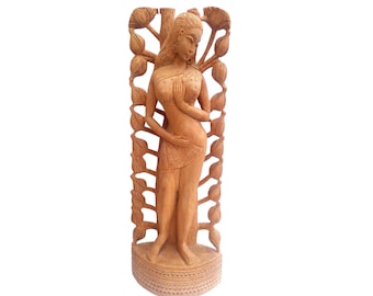 Wooden Woman Statue, Wooden Figurine, Wooden Artifacts, Wooden Carving, Wooden Handicrafts, Decorative Ornaments, Ethnic crafts, Home decor
