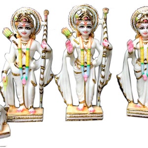 Estátua de Ram Darbar de 9 polegadas Murti Ram Sita Laxman Hanuman Moorti, decoração religiosa pintada à mão, mármore artificial