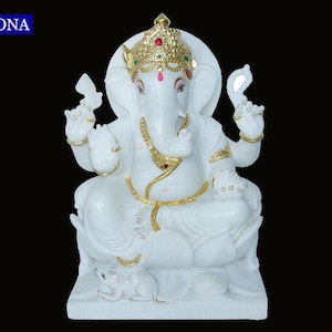White Marble Ganesh Idol, Marble Ganesh Statue, Marble Ganesh Moorti, Marble Ganpati Statue, Religious Idols Hindu Home Temple Deity