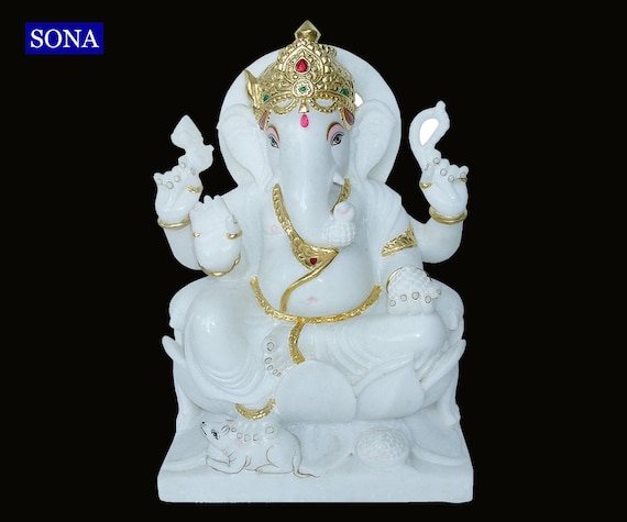 White Marble Ganesh Idol, Marble Ganesh Statue, Marble Ganesh Moorti, Marble Ganpati Statue, Religious Idols Hindu Home Temple Deity