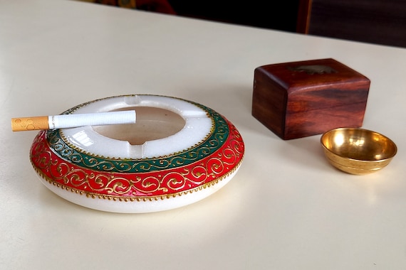 cigarette marble Marble Round Cigarette Ashtray Handmade Ash Tray Indian Marble Artifacts  Decorative Collectibles