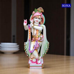 White Marble Krishna Statue Idols for Hindu Temple, Marble Lord Krishna Idols, Marble Krishna Moorti , Marble God Statue for Home Temple