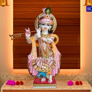 Marble Krishna Statue, Marble Krishna Idol, Marble Krishna Murti, Marble Krishna Moorti , Makrana Marble Krishna, Hindu Home Temple Mandir